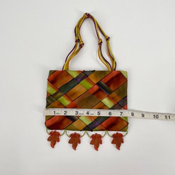 Courtney Taylor Satin Woven Acrylic Leaf Fall Art to Wear Mini Purse Satchel - Picture 5 of 8